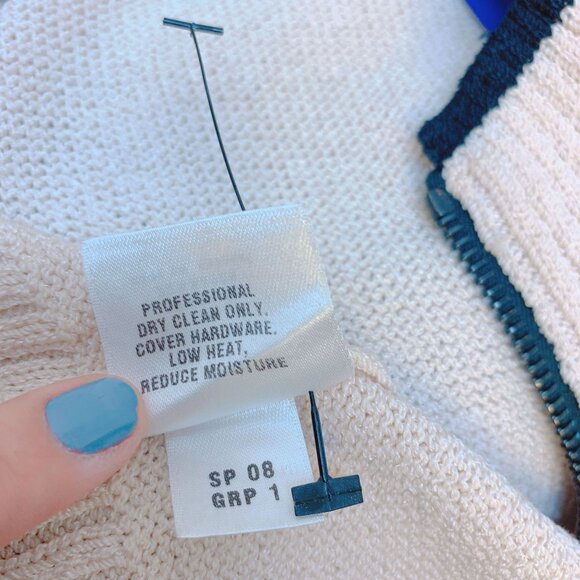 St. John Sport Cream Black Knit Cardigan Zipper Braided Sleeve Detail M - Picture 10 of 10